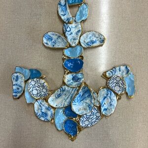 Blue and Gold Anchor oyster shell wall hanging